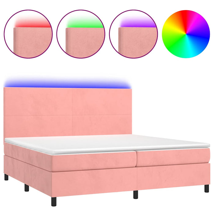 Pat continental cu saltea & LED, roz, 200x200 cm, catifea - WALTI WALTI