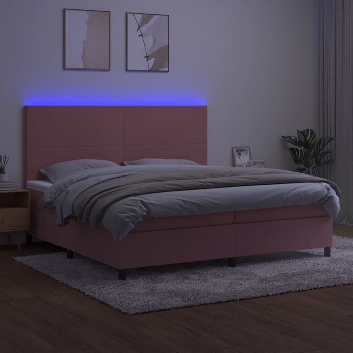 Pat continental cu saltea & LED, roz, 200x200 cm, catifea - WALTI WALTI