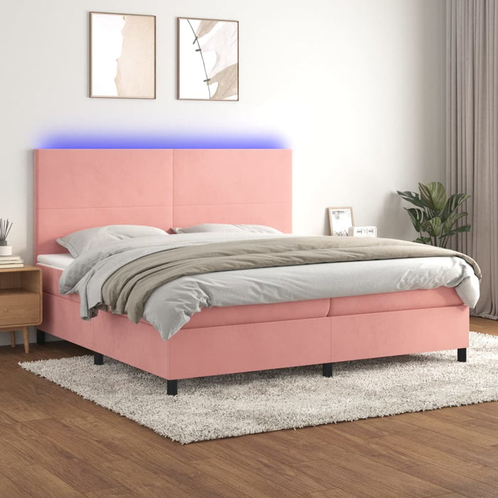 Pat continental cu saltea & LED, roz, 200x200 cm, catifea - WALTI WALTI