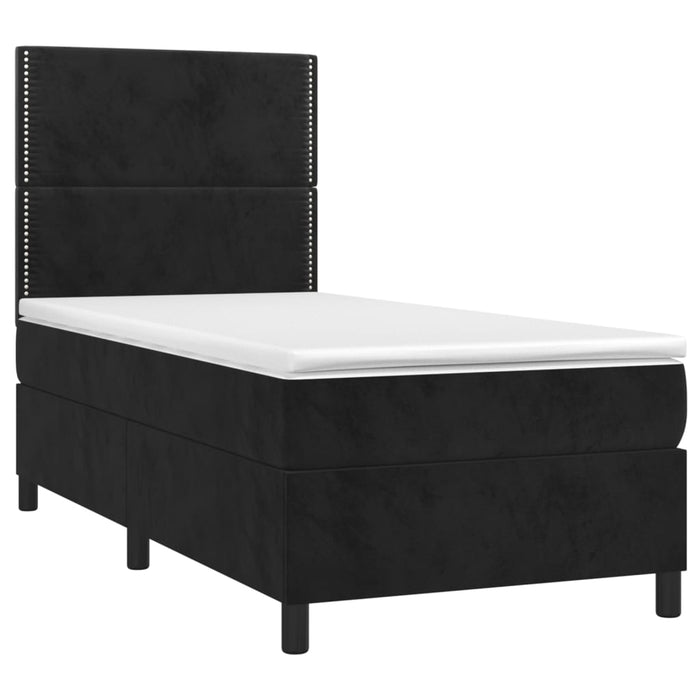 Pat continental cu saltea și LED, negru, 80x200 cm, catifea WALTI