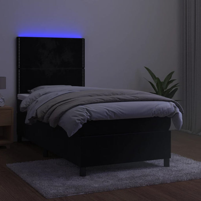 Pat continental cu saltea și LED, negru, 80x200 cm, catifea WALTI