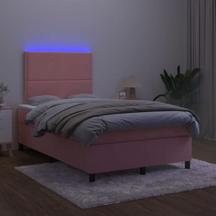 Pat continental cu saltea & LED, roz, 120x200 cm, catifea - WALTI WALTI