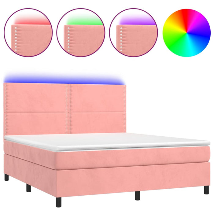 Pat continental cu saltea & LED, roz, 120x200 cm, catifea - WALTI WALTI