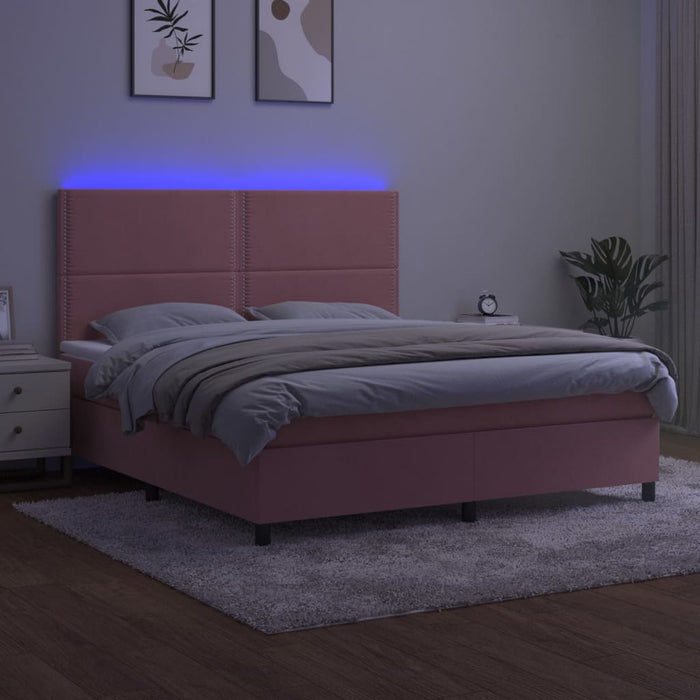 Pat continental cu saltea & LED, roz, 120x200 cm, catifea - WALTI WALTI
