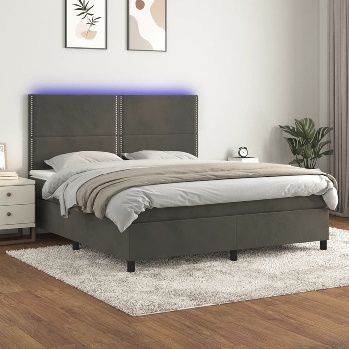 Pat cu arcuri, saltea și LED, gri închis, 180x200 cm, catifea - WALTI WALTI