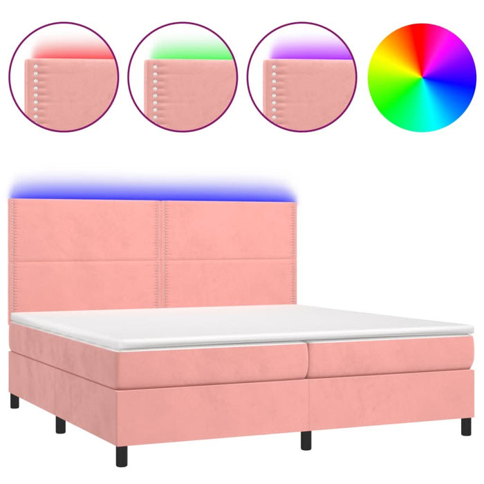 Pat continental cu saltea & LED, roz, 200x200 cm, catifea - WALTI WALTI