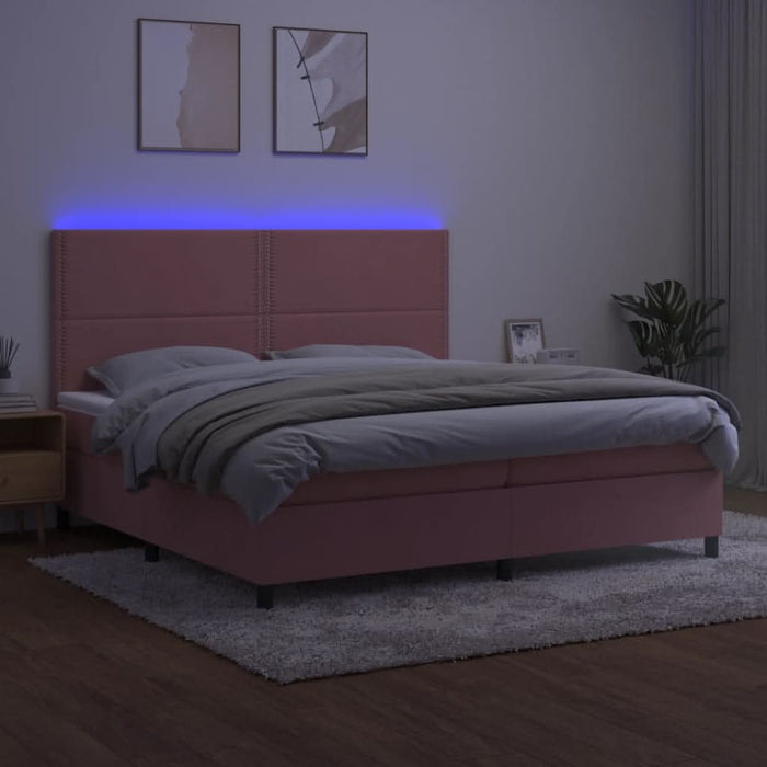 Pat continental cu saltea & LED, roz, 200x200 cm, catifea - WALTI WALTI