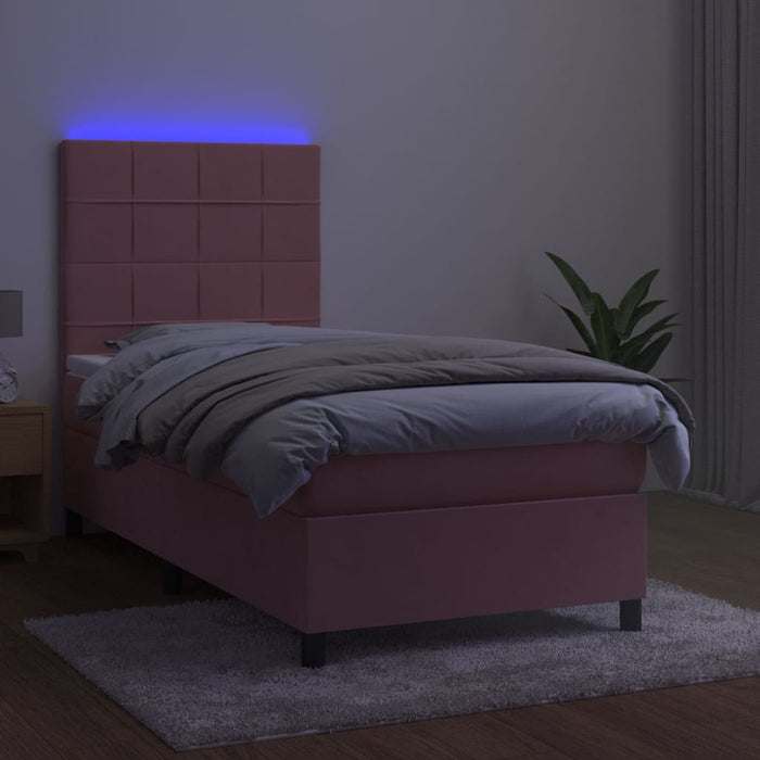 Pat continental cu saltea & LED, roz, 80x200 cm, catifea - WALTI WALTI