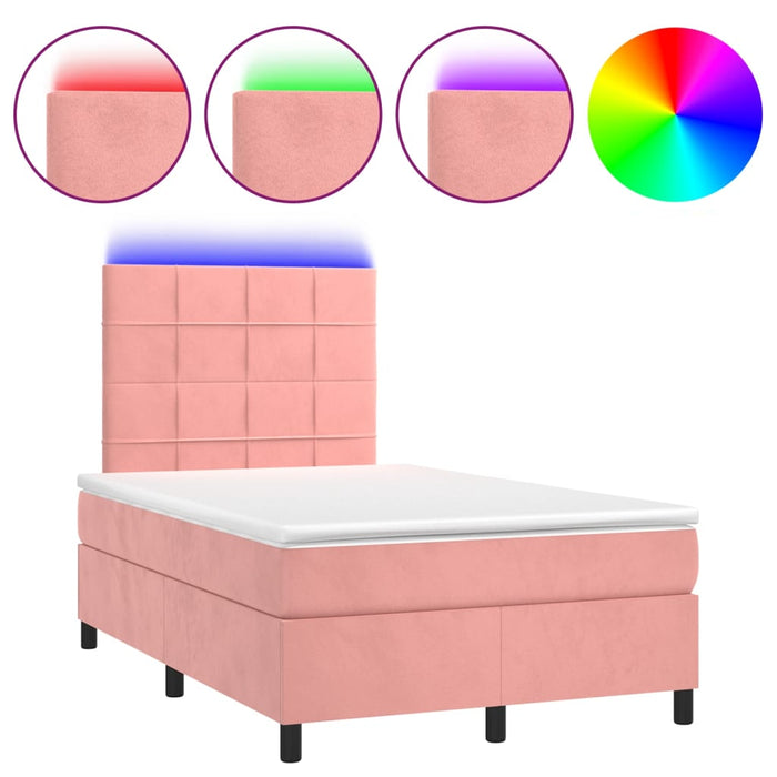Pat continental cu saltea & LED, roz, 120x200 cm, catifea - WALTI WALTI