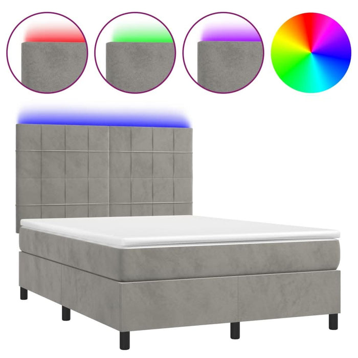 Pat continental cu saltea și LED gri deschis 140x190 cm catifea - WALTI WALTI