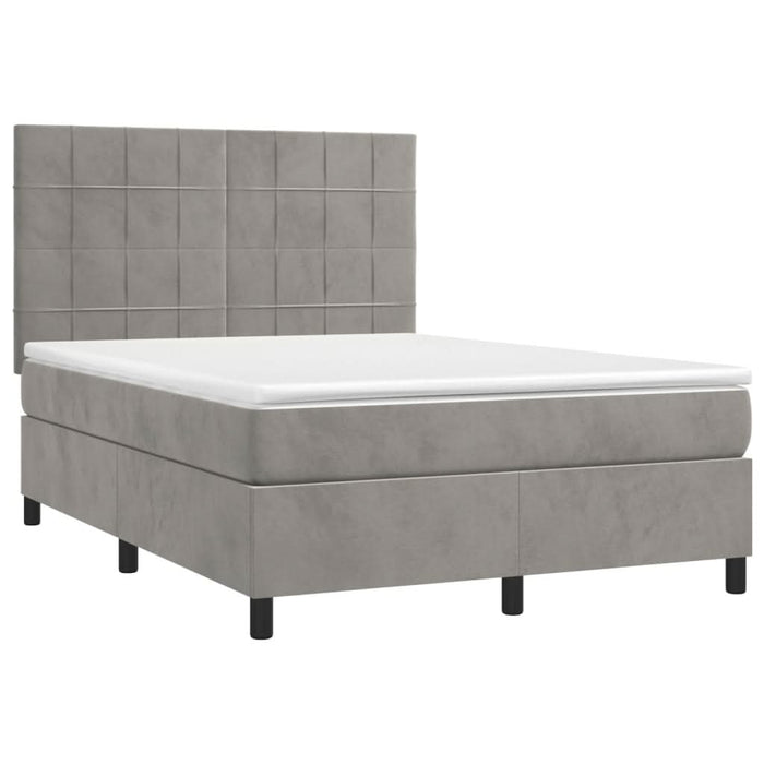 Pat continental cu saltea și LED gri deschis 140x190 cm catifea - WALTI WALTI