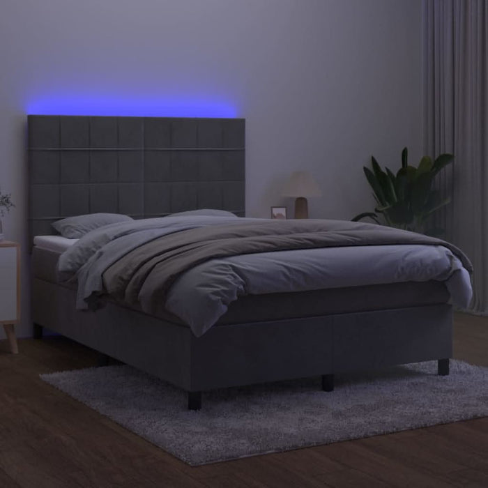 Pat continental cu saltea și LED gri deschis 140x190 cm catifea - WALTI WALTI