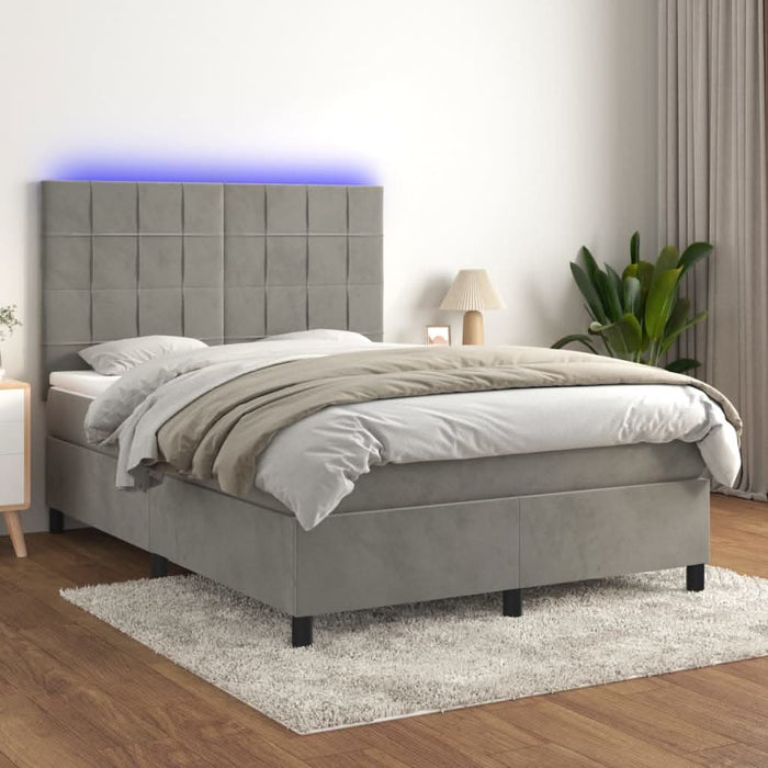 Pat continental cu saltea și LED gri deschis 140x190 cm catifea - WALTI WALTI