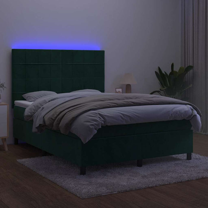 Pat cu arcuri, saltea și LED, verde închis, 140x190 cm, catifea - WALTI WALTI