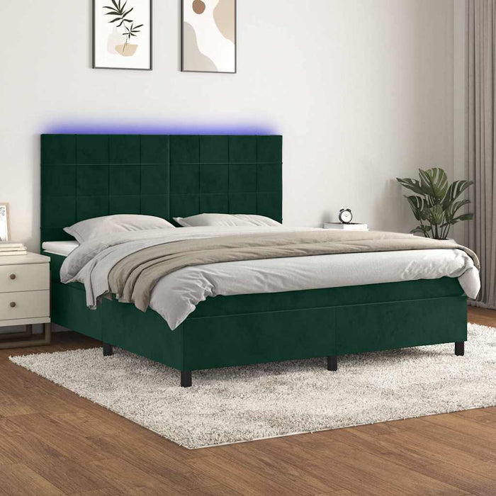 Pat cu arcuri, saltea și LED, verde închis, 180x200 cm, catifea - WALTI WALTI
