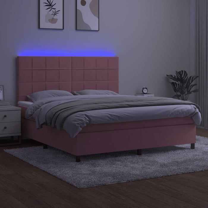 Pat cu arcuri, saltea & LED, roz, 180x200 cm, catifea - WALTI WALTI