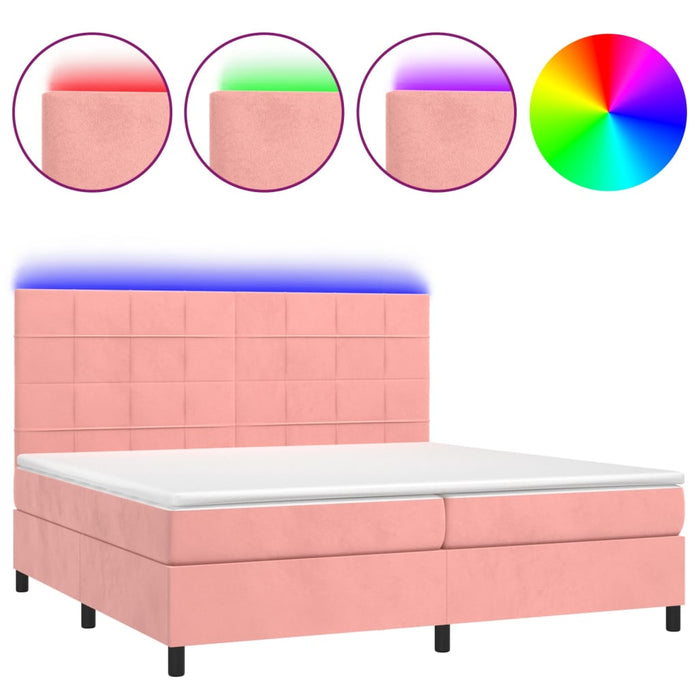 Pat continental cu saltea & LED, roz, 200x200 cm, catifea - WALTI WALTI