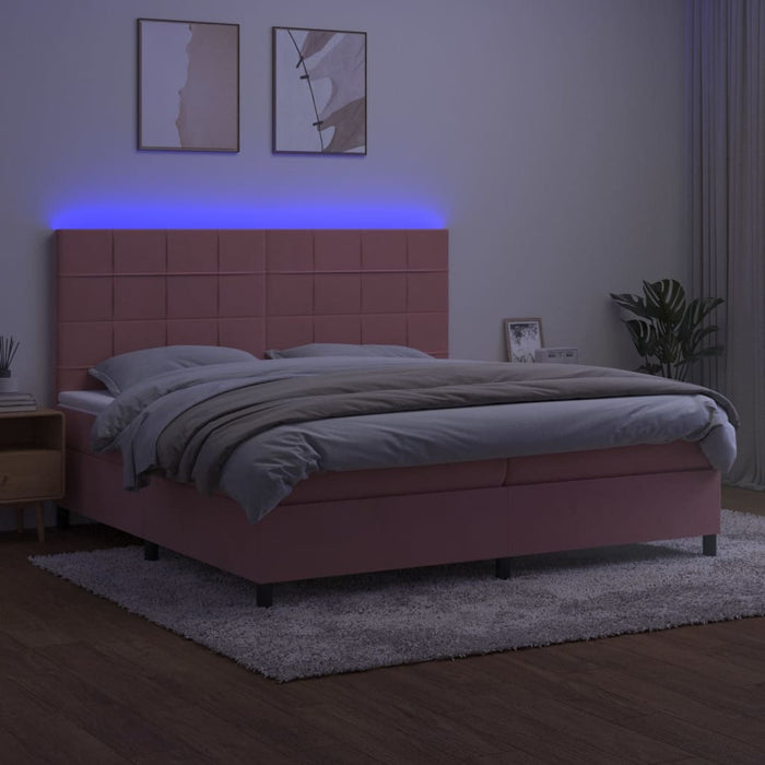Pat continental cu saltea & LED, roz, 200x200 cm, catifea - WALTI WALTI