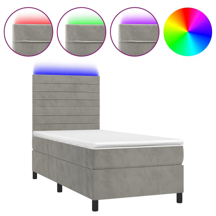Pat continental cu saltea & LED, gri deschis, 80x200 cm catifea - WALTI WALTI