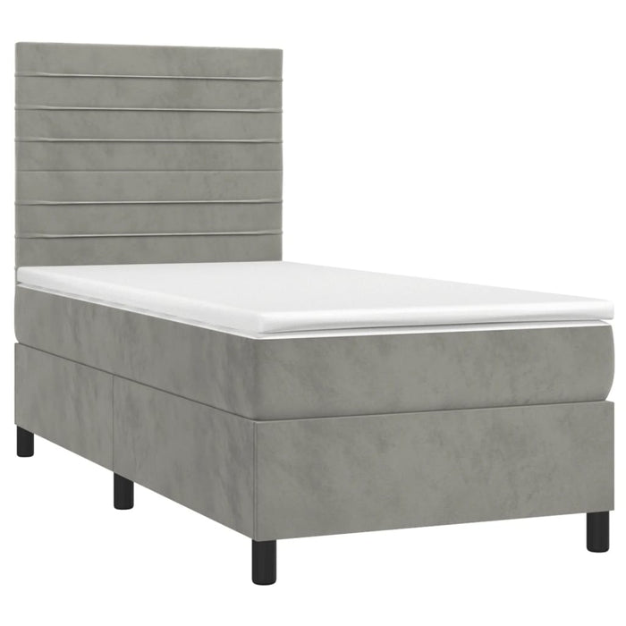 Pat continental cu saltea & LED, gri deschis, 80x200 cm catifea - WALTI WALTI