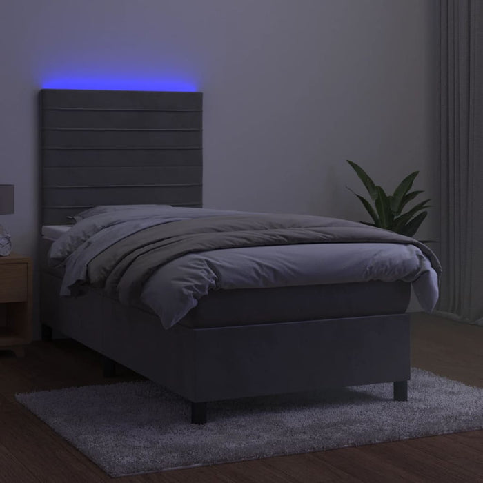 Pat continental cu saltea & LED, gri deschis, 80x200 cm catifea - WALTI WALTI