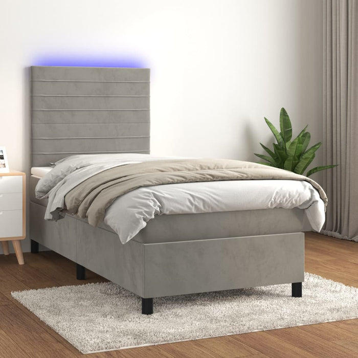 Pat continental cu saltea & LED, gri deschis, 80x200 cm catifea - WALTI WALTI