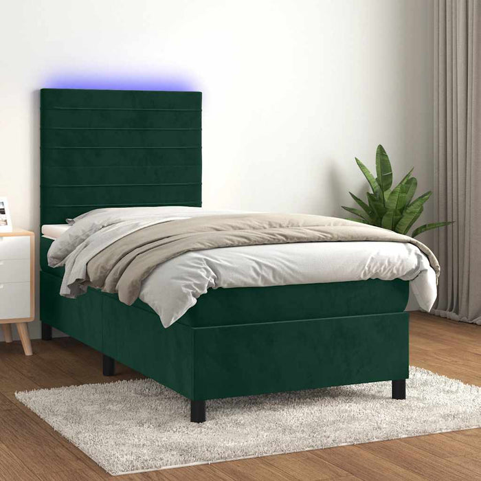 Pat continental cu saltea și LED verde închis 80x200 cm catifea - WALTI WALTI