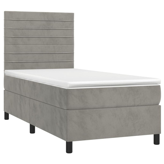 Pat cu arcuri, saltea și LED, gri deschis, 90x190 cm, catifea - WALTI WALTI