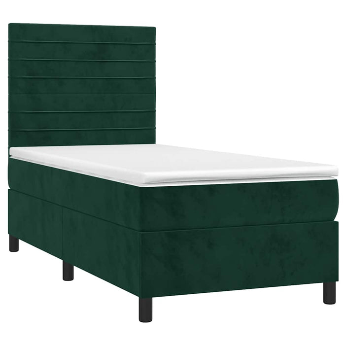 Pat cu arcuri, saltea și LED, verde închis, 90x190 cm, catifea - WALTI WALTI