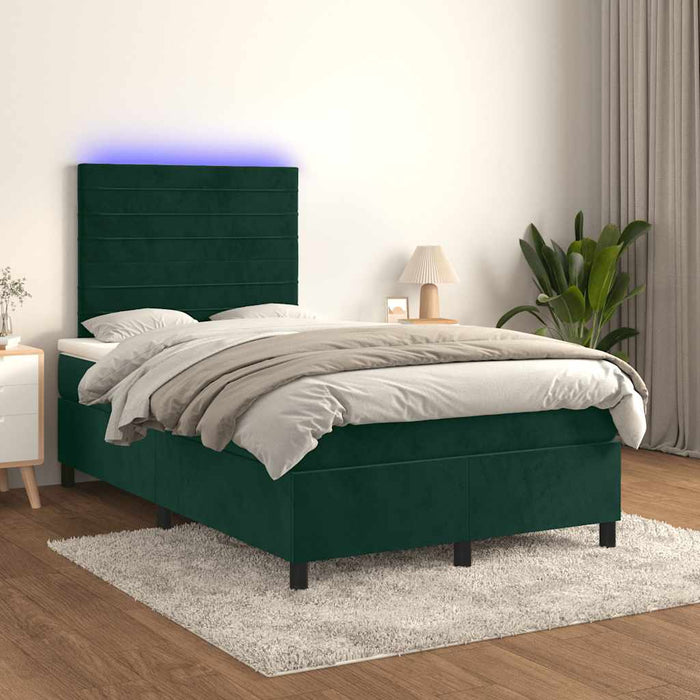 Pat cu arcuri, saltea și LED, verde închis, 120x200 cm, catifea - WALTI WALTI