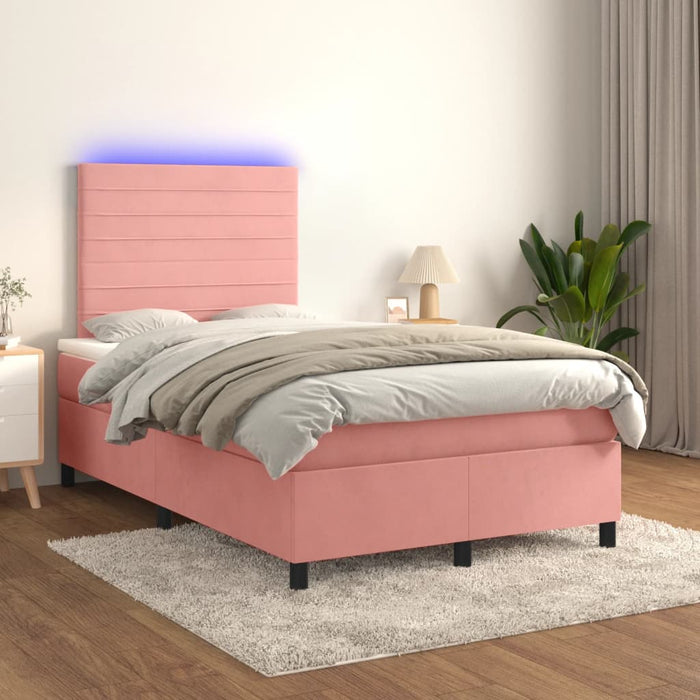 Pat continental cu saltea & LED, roz, 120x200 cm, catifea - WALTI WALTI