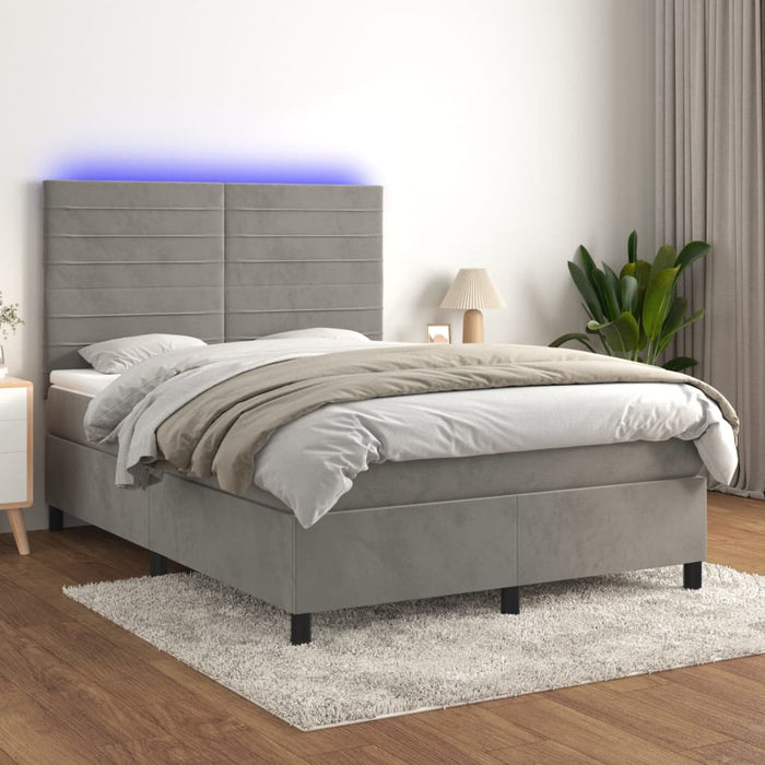 Pat continental cu saltea și LED gri deschis 140x190 cm catifea - WALTI WALTI
