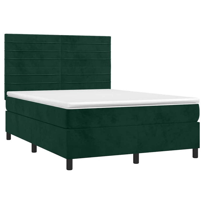 Pat cu arcuri, saltea și LED, verde închis, 140x190 cm, catifea - WALTI WALTI