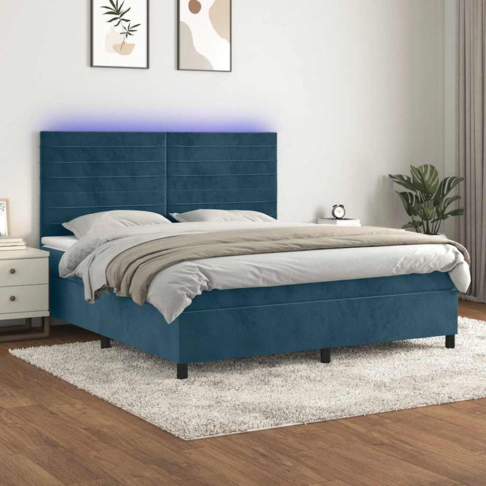 Pat cu arcuri, saltea și LED, bleumarin, 160x200 cm, catifea - WALTI WALTI