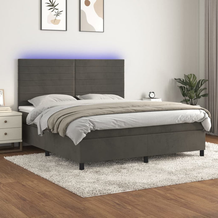 Pat cu arcuri, saltea și LED, gri închis, 180x200 cm, catifea - WALTI WALTI