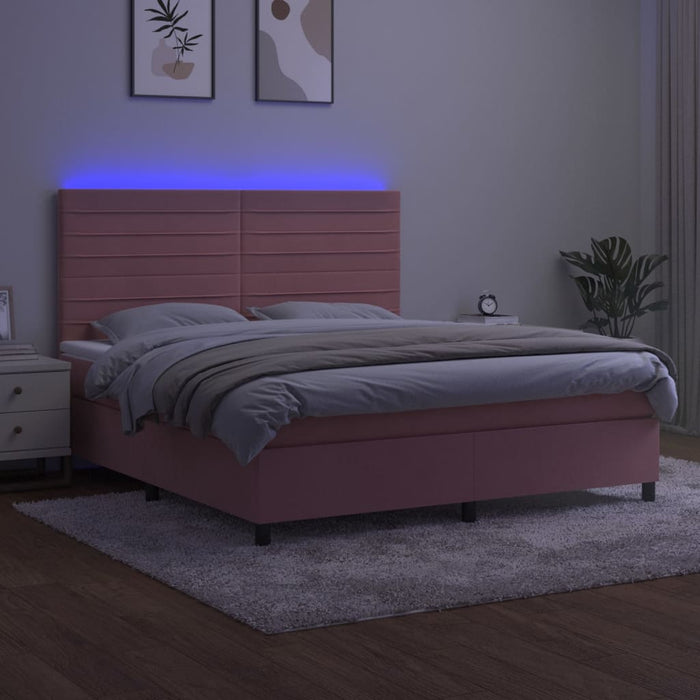 Pat cu arcuri, saltea & LED, roz, 180x200 cm, catifea WALTI