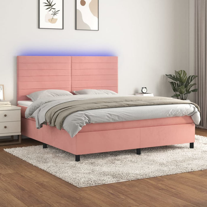 Pat cu arcuri, saltea & LED, roz, 180x200 cm, catifea WALTI