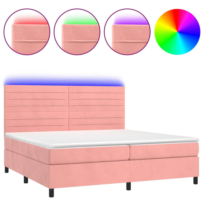 Pat continental cu saltea & LED, roz, 200x200 cm, catifea - WALTI WALTI