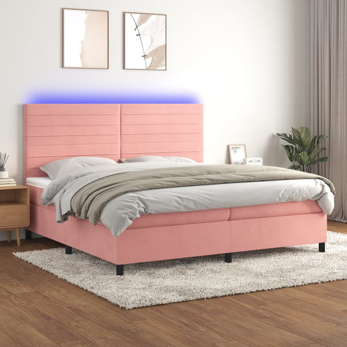 Pat continental cu saltea & LED, roz, 200x200 cm, catifea - WALTI WALTI