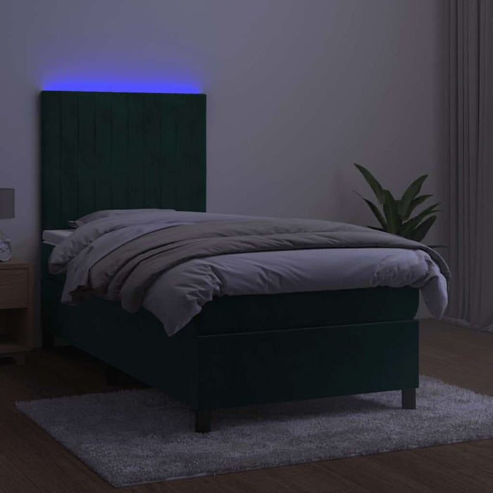 Pat continental cu saltea și LED verde închis 80x200 cm catifea - WALTI WALTI