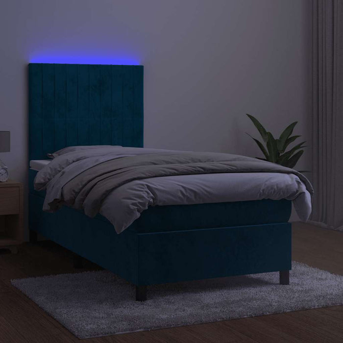 Pat continental cu saltea&LED albastru închis 80x200 cm catifea - WALTI WALTI