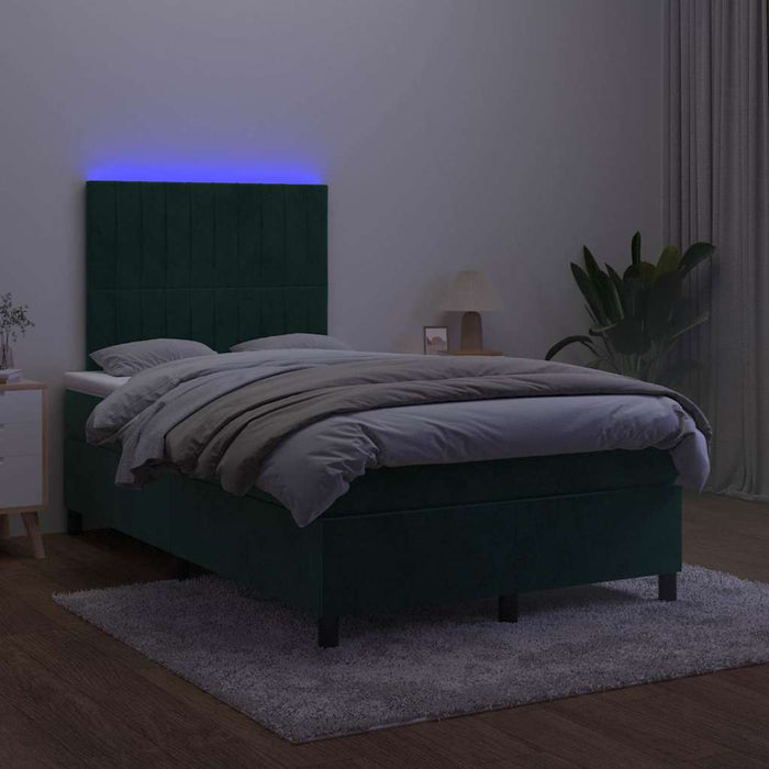 Pat cu arcuri, saltea și LED, verde închis, 120x200 cm, catifea - WALTI WALTI