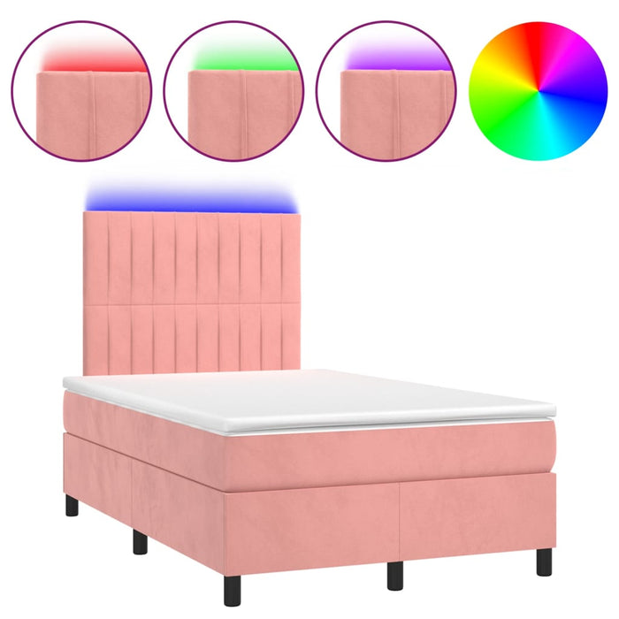 Pat continental cu saltea & LED, roz, 120x200 cm, catifea - WALTI WALTI