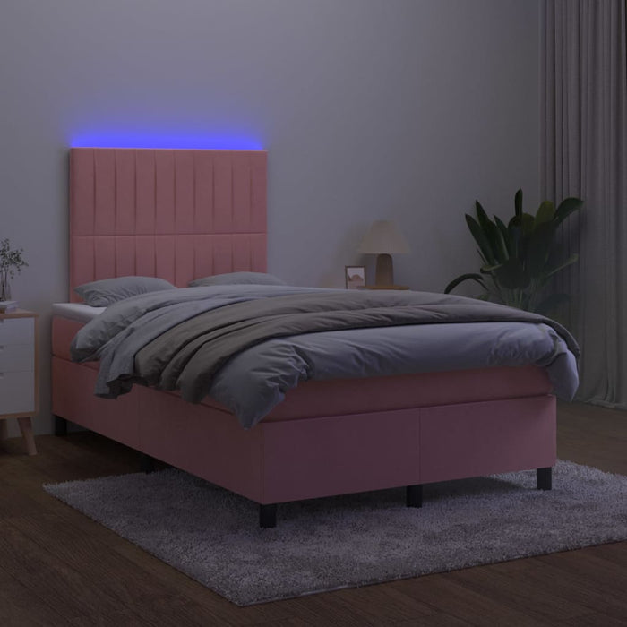 Pat continental cu saltea & LED, roz, 120x200 cm, catifea - WALTI WALTI