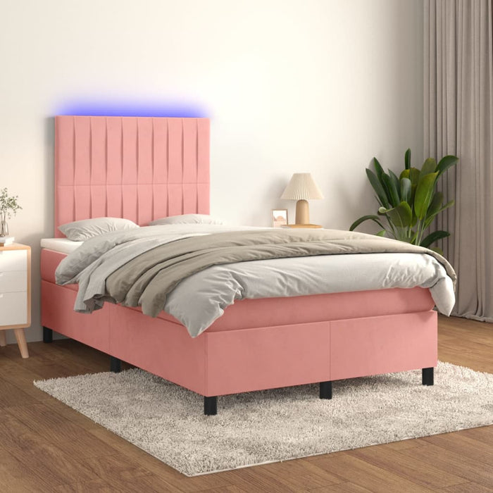 Pat continental cu saltea & LED, roz, 120x200 cm, catifea - WALTI WALTI