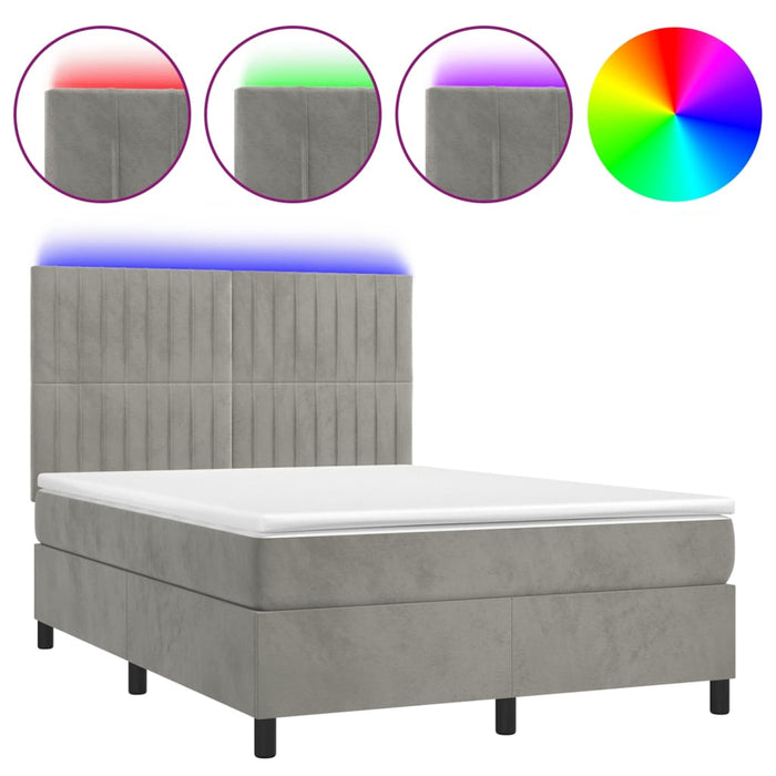Pat continental cu saltea și LED gri deschis 140x190 cm catifea - WALTI WALTI