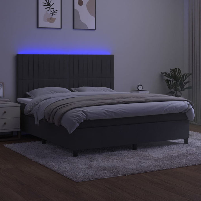 Pat cu arcuri, saltea și LED, gri închis, 160x200 cm, catifea - WALTI WALTI
