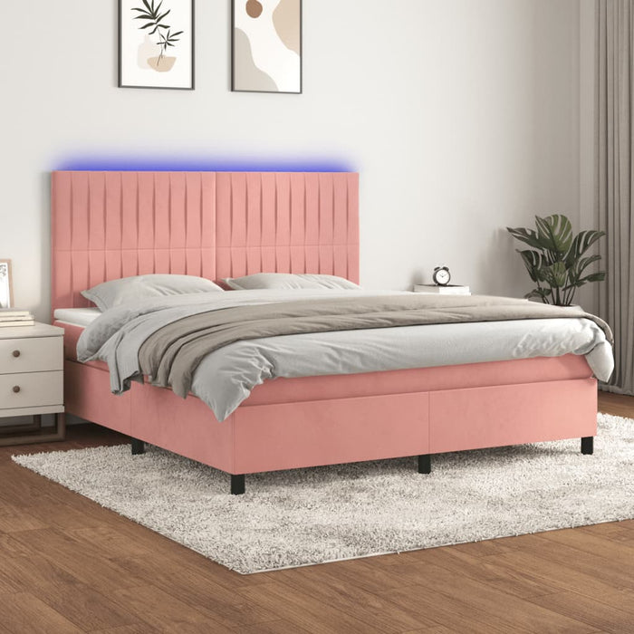 Pat continental cu saltea & LED, roz, 120x200 cm, catifea - WALTI WALTI