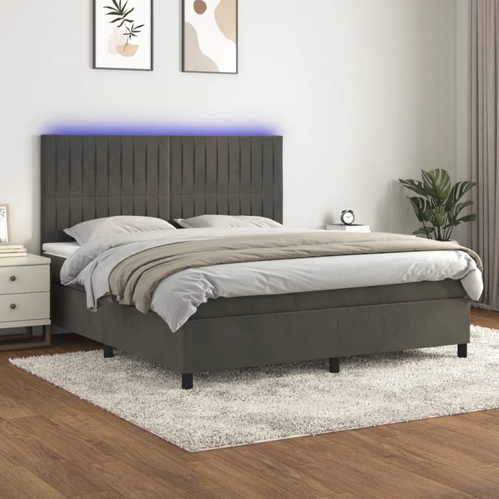 Pat cu arcuri, saltea și LED, gri închis, 180x200 cm, catifea - WALTI WALTI