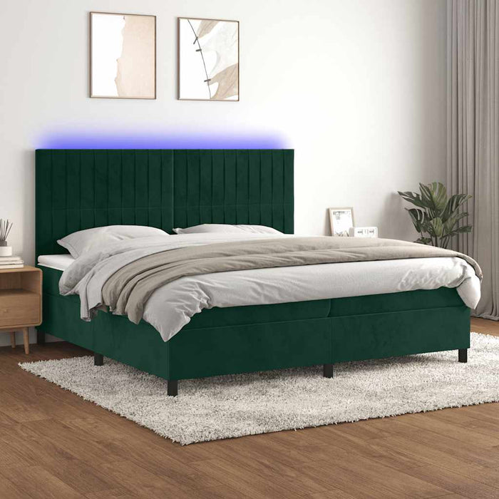 Pat cu arcuri, saltea și LED, verde închis, 200x200 cm, catifea - WALTI WALTI